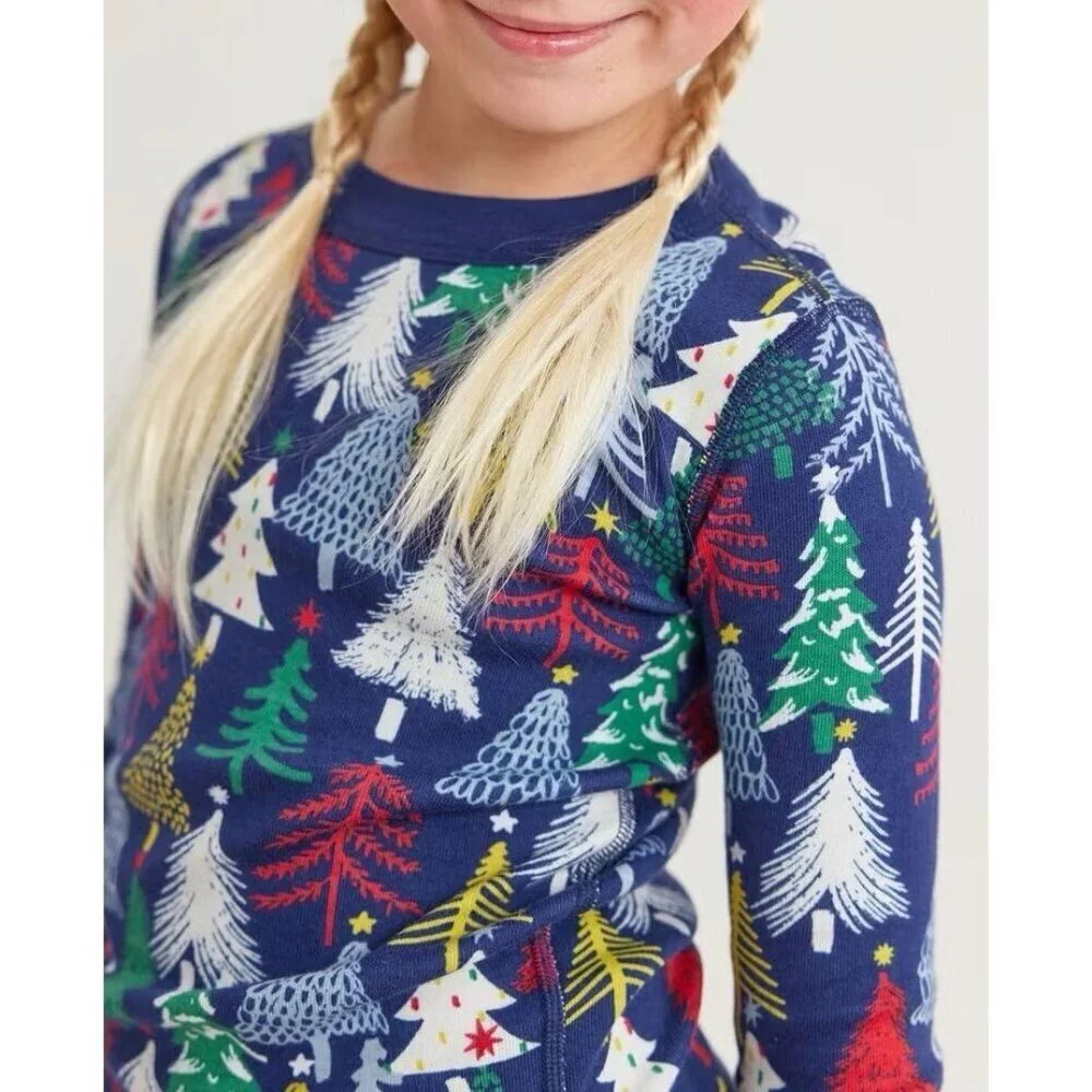 Hanna Andersson Holiday Long John Pajamas Set Winter Christmas Trees Toddler 2T